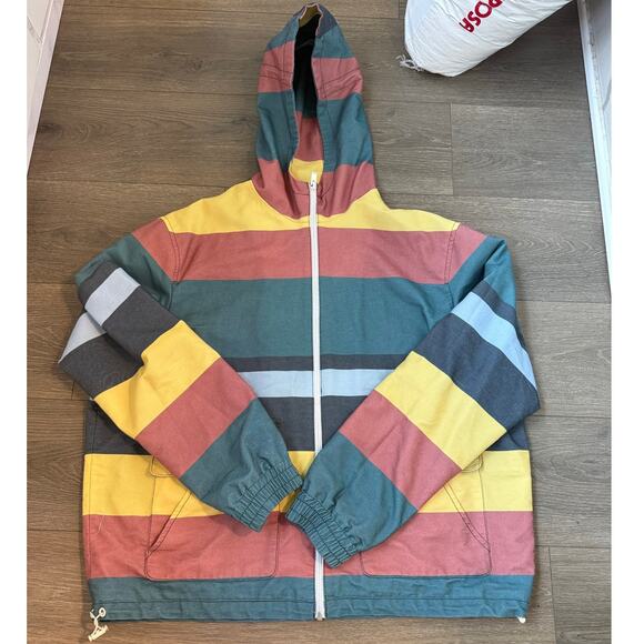 Zara Mens Striped Hoodie Color Block Jacket Warm Winter Casual Relexed  Sz XL - Picture 2 of 8
